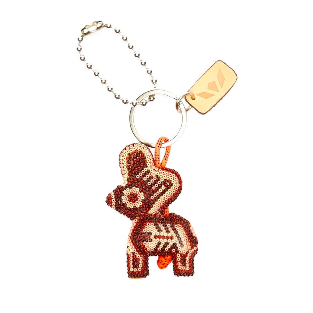 Consuela Sequin Elephant Keychain - Brown and Gold